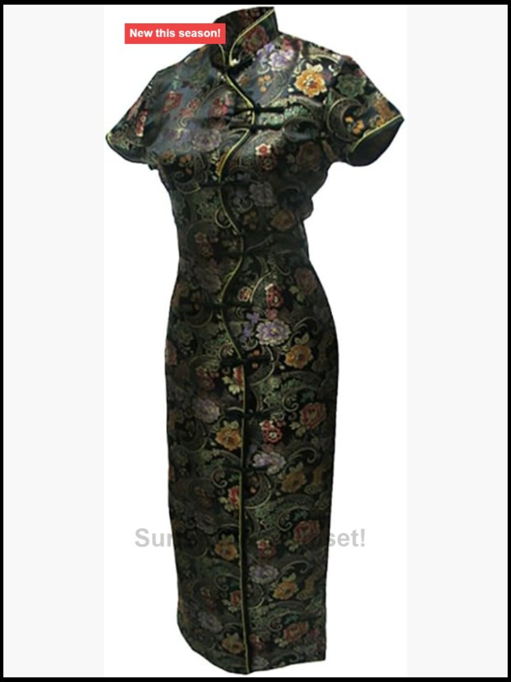 7Fairy Women's Sexy Black Ten Buttons Long Chinese Dress Cheongsam